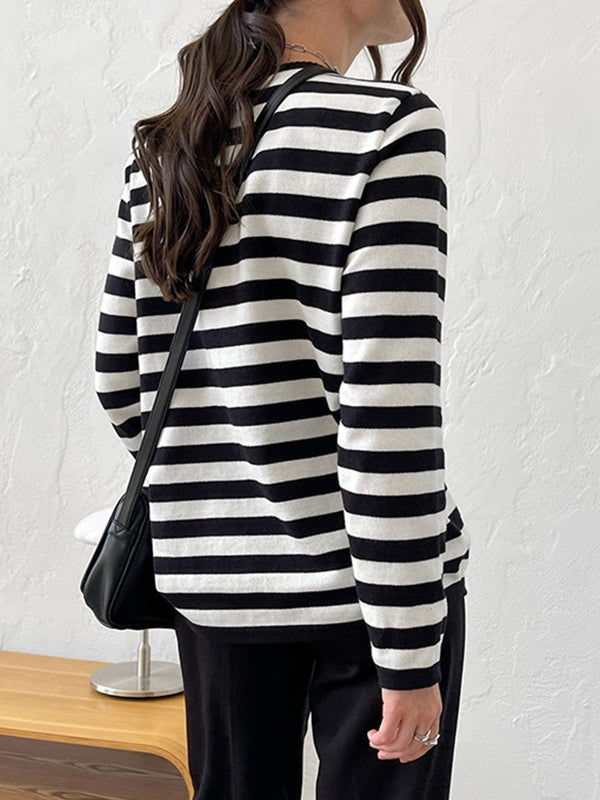 Striped Crew Neck Knit Sweater