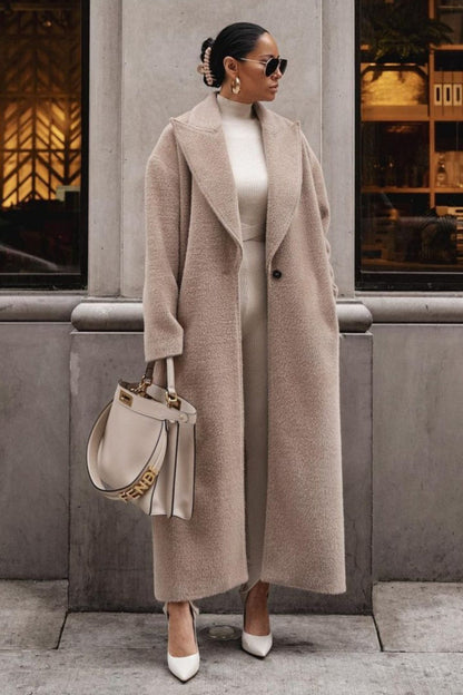 Fleece Lapel Long Sleeve Cozy Overcoat