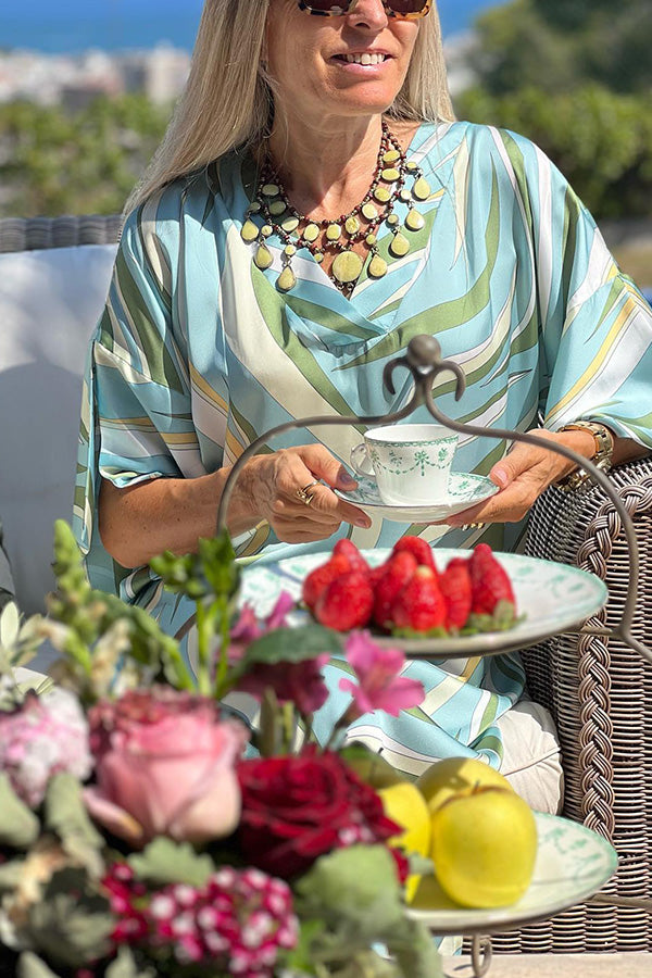 Green Petal Sleeve V-Neck Fashion Dress