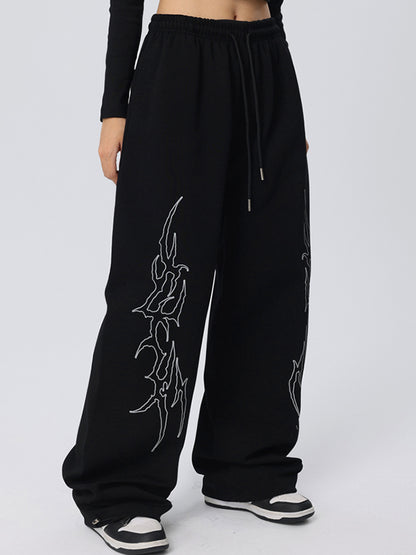 Vintage Print Loose Sweatpants
