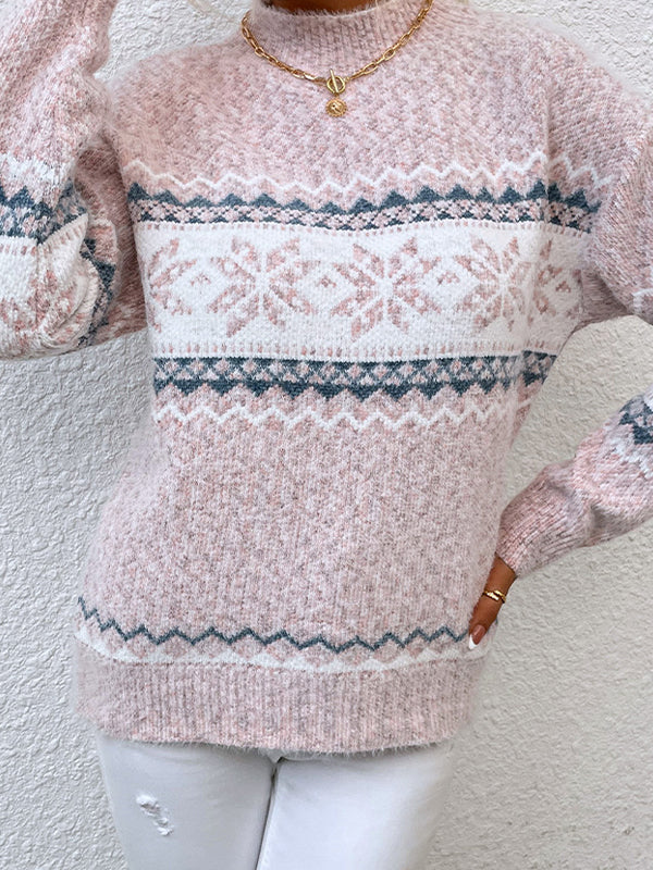 Snowflake Jacquard Mock Neck Sweater