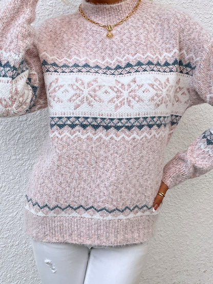 Snowflake Jacquard Mock Neck Sweater