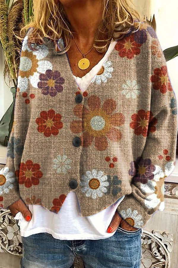 Fun and Chic Long Sleeved Cardigan with Fun Printed Buttons