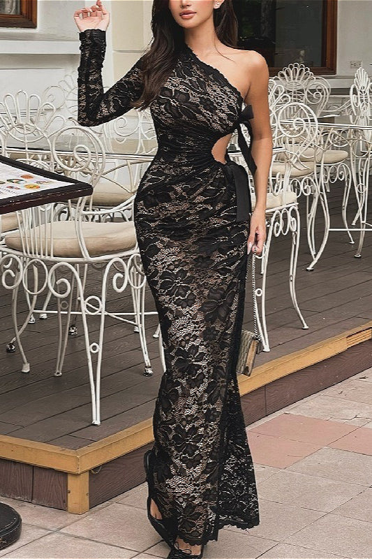 | Lace One-Shoulder Maxi Dress