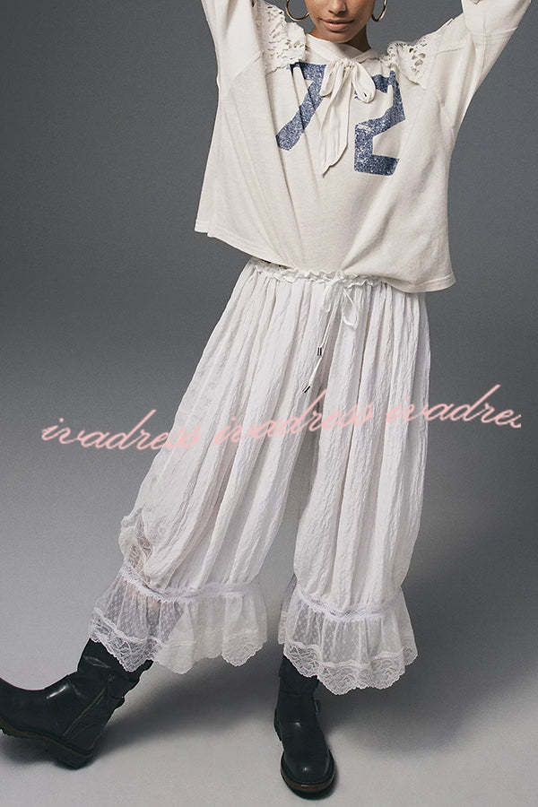 Pastoral Style Elastic Waist Lace Hem Bloomer Pants