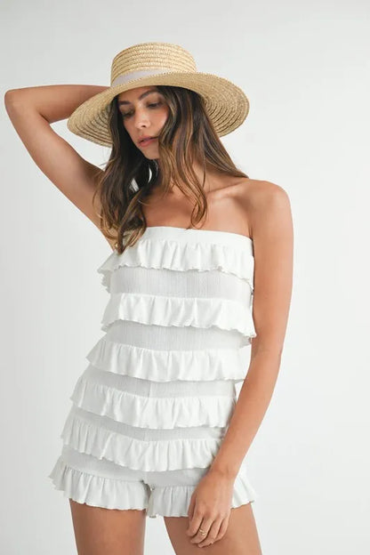 Rita Knit Ruffled Tube Romper