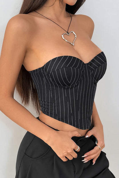 Tie Corset Woven Stripe Chic Crop Top