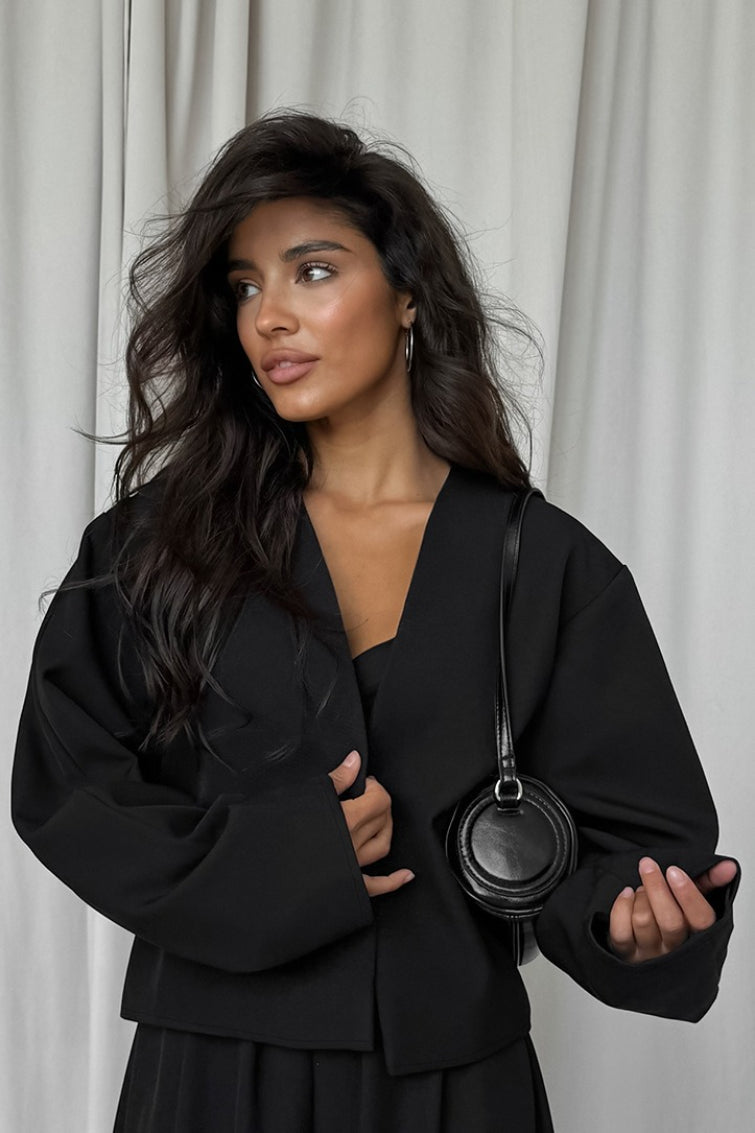 | Solid V-neck Cardigan and Tapered Two Piece Set