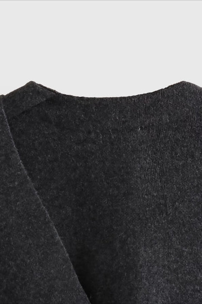 Cropped Knit Asymmetric Scarf Collar Coat