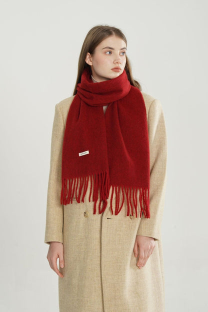 Wool Blend Minimalist Solid Woven Fringed Scarf