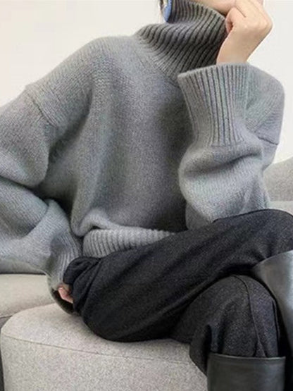 Solid High Neck Pullover Sweater