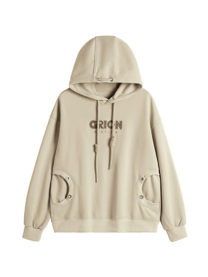 Letter Print Drawstring Eyelet Decor Pocket Oversized Hoodie