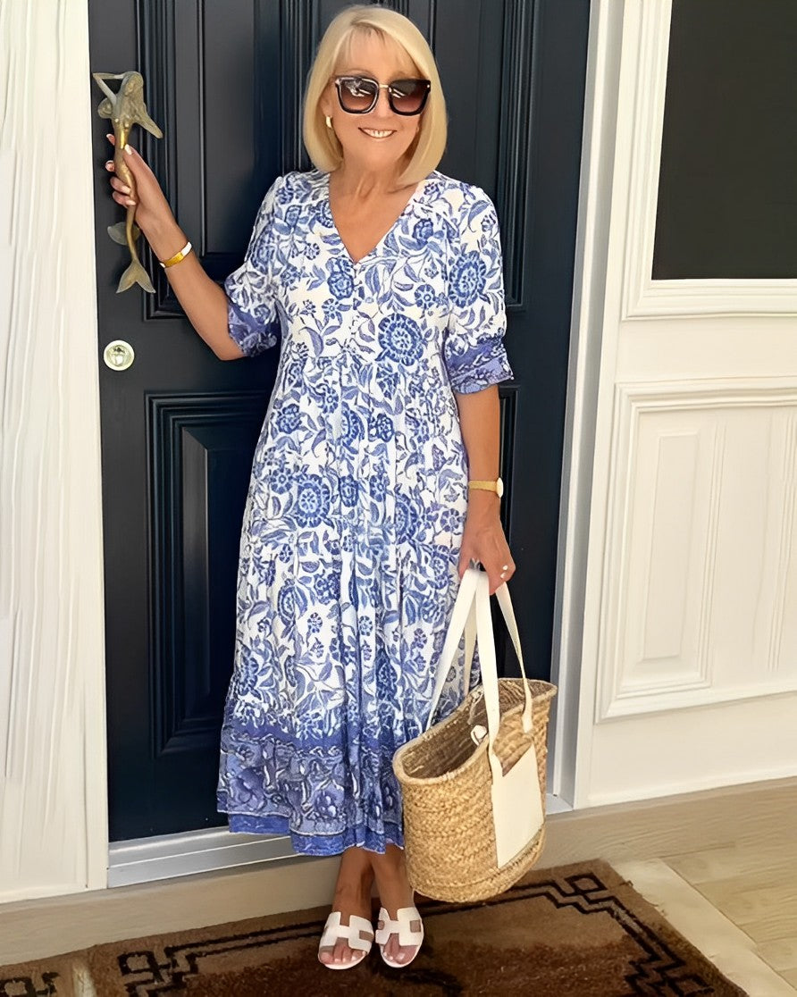 The Vivian — Floral V-Neck Midi Dress