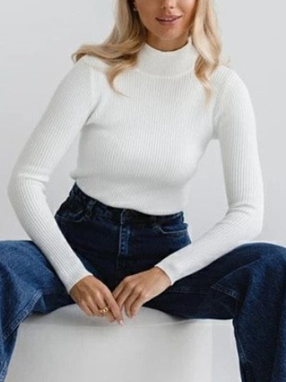 Solid Mock Neck Slim Knit Sweater