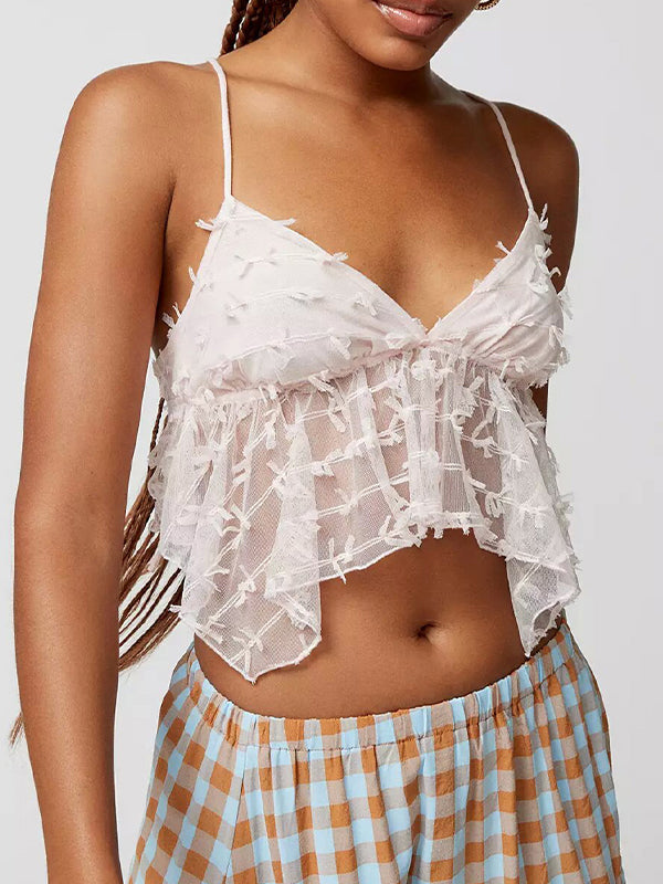 Solid Three-dimensional Decor V Neck Cami Top