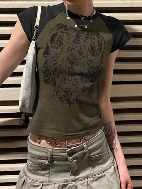 Raglan Sleeve Casual Green Short Sleeve Tees