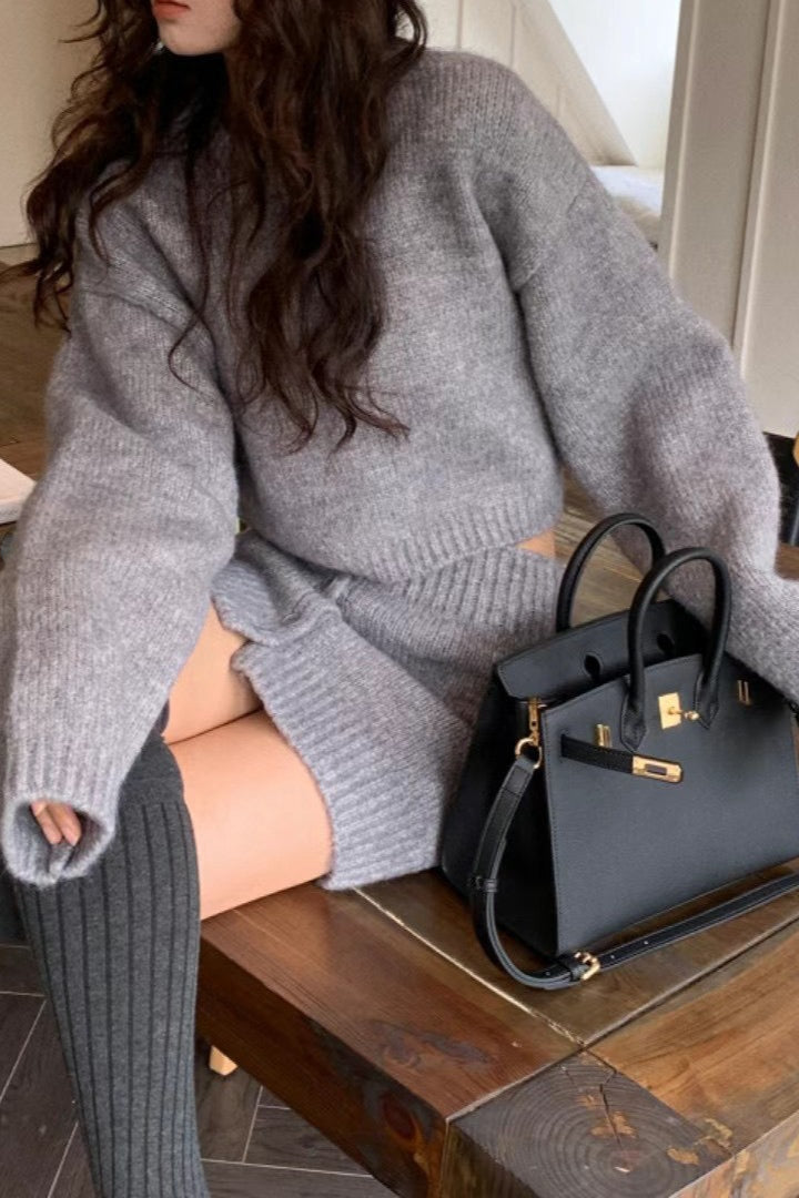 | Fitted Knit Round Neck Two Piece Set
