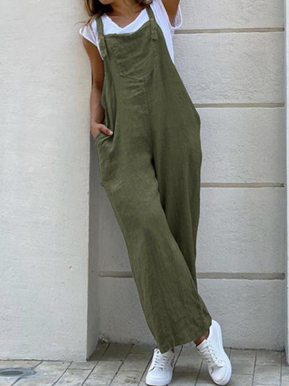 Solid Color Long Sling Jumpsuits