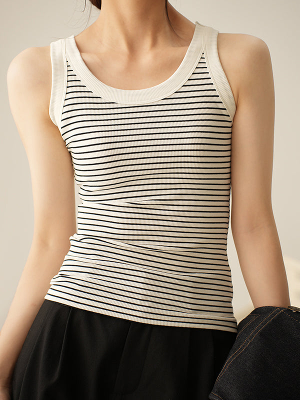 Striped Print U Neck Tank Top