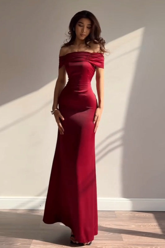 Satin Off-Shoulder A-Line Birthday Dress