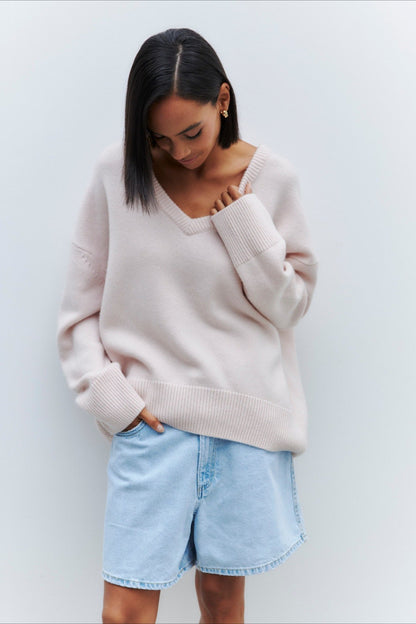 V Neck Long Sleeve Relaxed Sweater