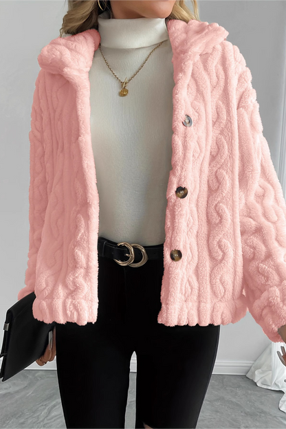 Double Fleece Cable Knit Soft Plush Warm Coat