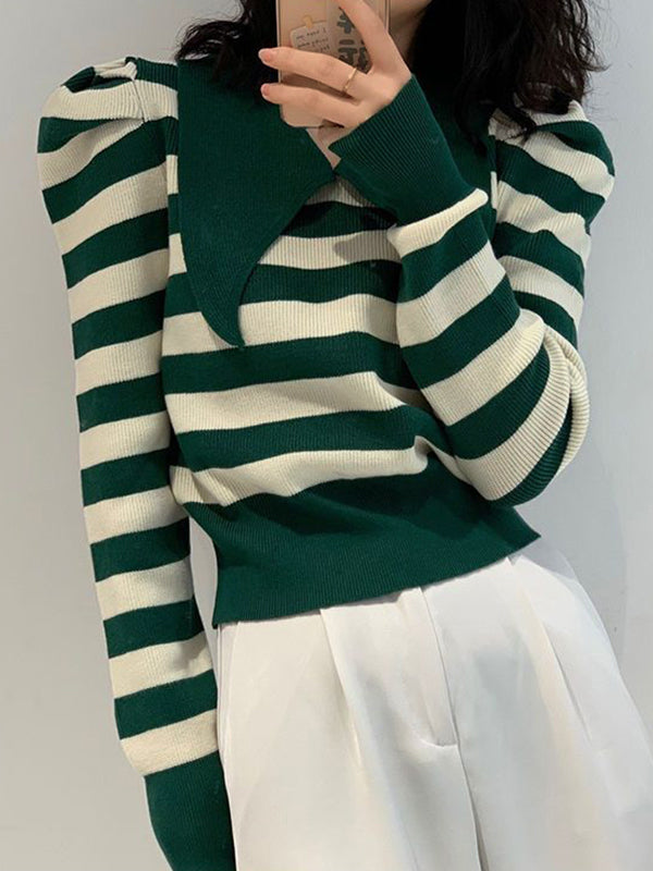 Striped Puff Sleeve Knit Sweater