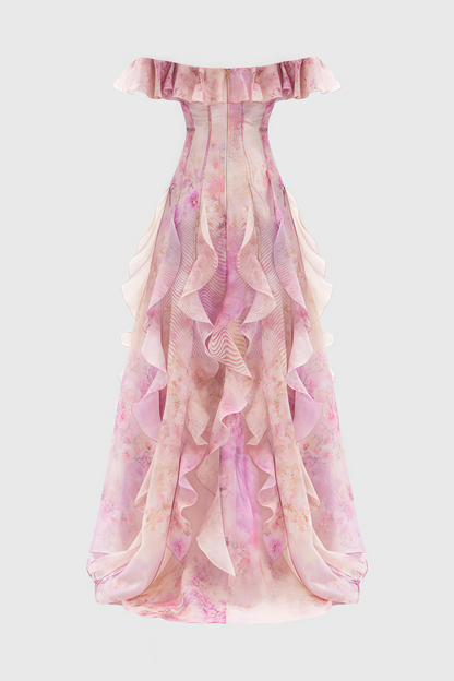 Adonis Pink Floral Ruffled Maxi Dress