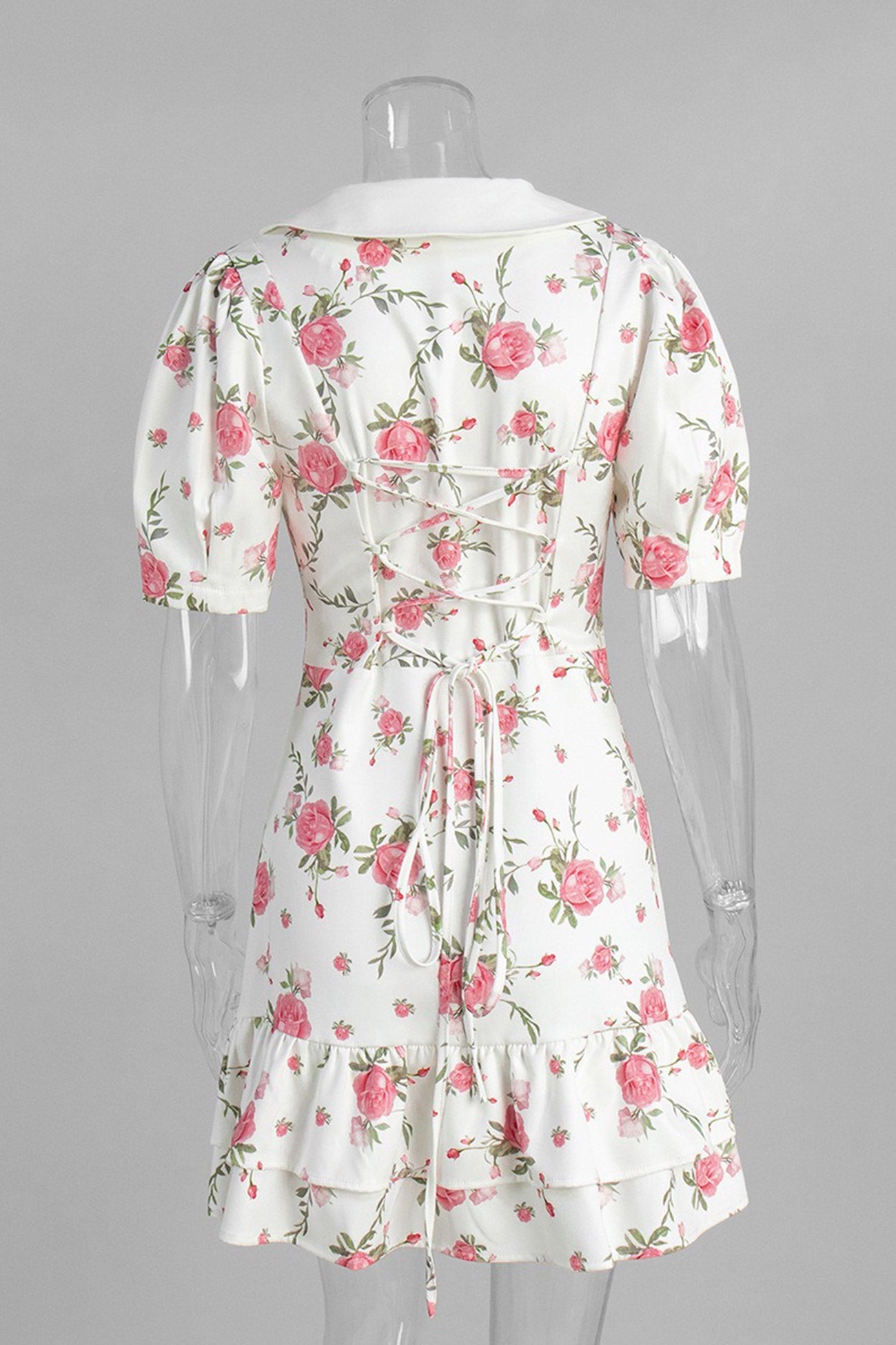 V-Neck Puff Sleeve A-line Ruffle Mini Dress
