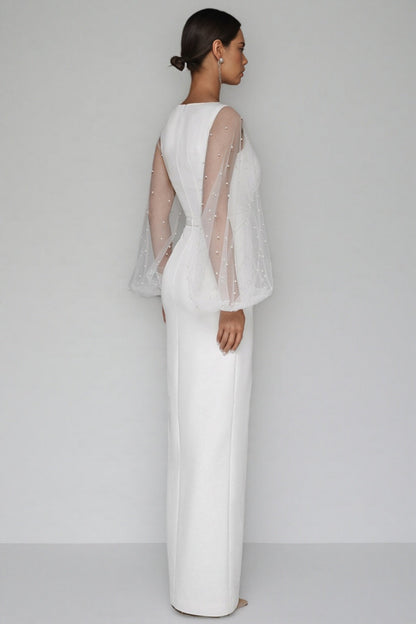 Carlotta White Deep V-Neck Slit Maxi Dress