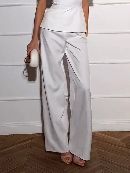 Elegant Cape-Style Top & Wide-Leg Pants Two-Piece Set