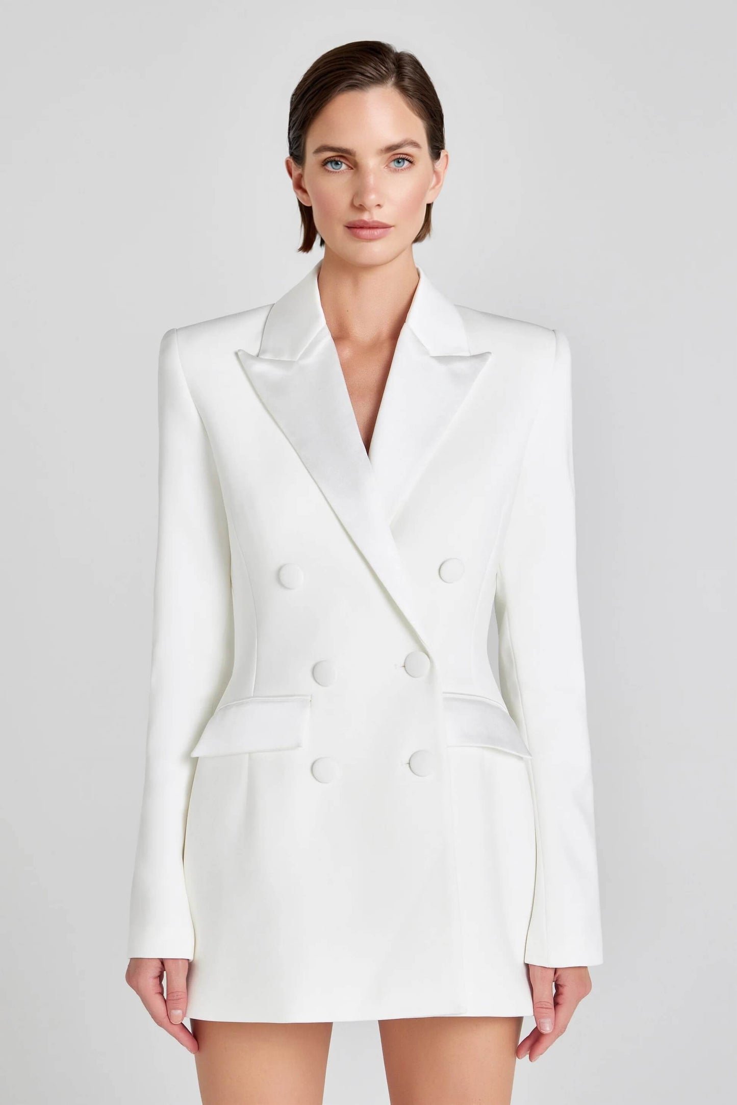 Exquisite White Double-Breasted Blazer Mini Dress