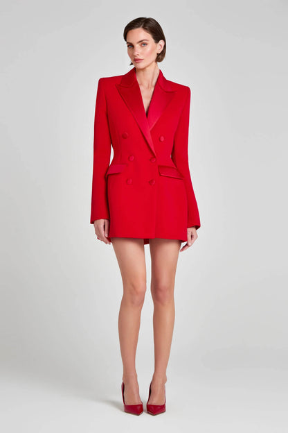 Chic Red Double-Breasted Lapel Blazer Mini Dress