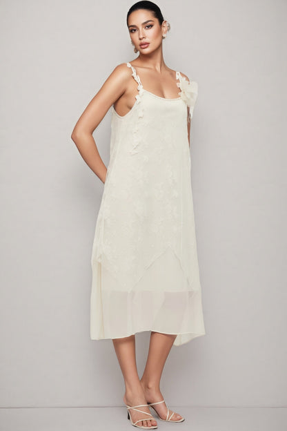 Wrenk Sleeveless Embroidered Flower Midi Dress