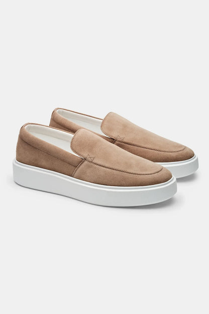 Maison Suede Loafers | Beige Platform Slip-On Shoes