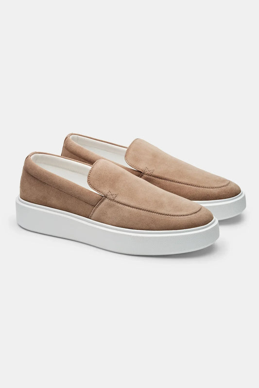 Maison Suede Loafers | Beige Platform Slip-On Shoes