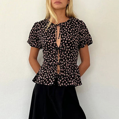 Puff Sleeve Bowknot Crop Top