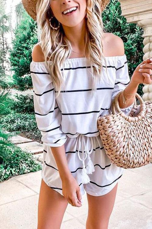 Margovil Oxygen Off Shoulder Beauty Striped Jumpsuit
