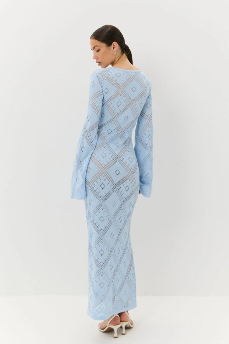 | Knit Argyle Jacquard Long Sleeve Maxi Dress