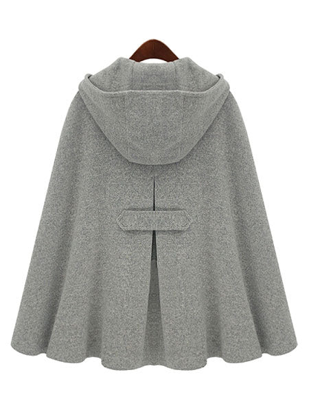 Women's Poncho Coat Hooded Oversized Grey Winter Outerwear