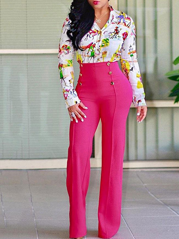 White Women Pants High Waisted Straight Leg Long Pants