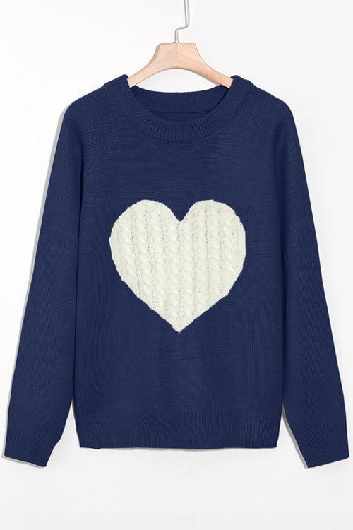 Margovil Color Block Love Heart Knit Sweaters