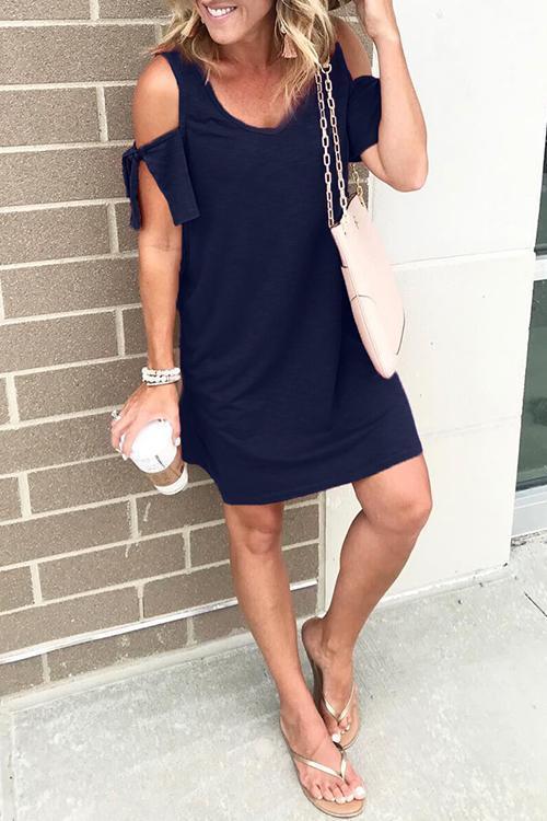 Margovil Cold Shoulder Short Sleeve Solid Dress