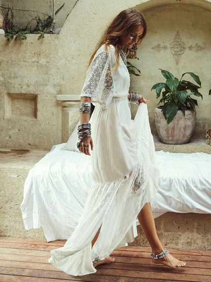 Cover Up For Woman Cotton V Neck Half Sleeve Summer Beach Cover Up