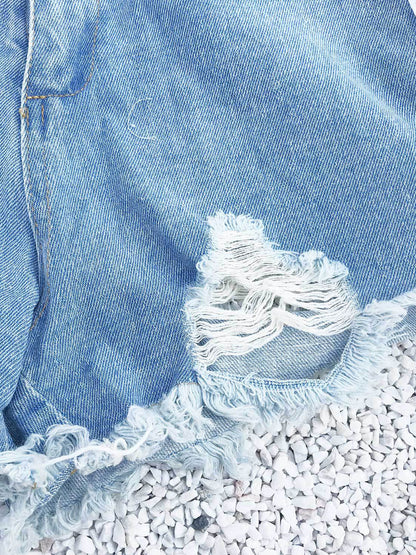 Women Denim Shorts White Cotton Straight Extra Short Casual Grommets Hot Pants