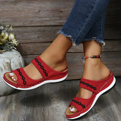 Women's Boho Open-Toe Flat Sandals – Casual Slip-On Summer Slippers