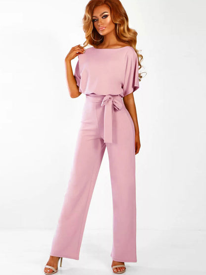 Deep Blue Jumpsuit Lace Up Knotted Natural Waist Trousers Outfit