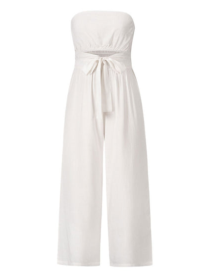 Light Sky Blue Jumpsuit Sleeveless Lace Up Backless Wide Summer Playsuit