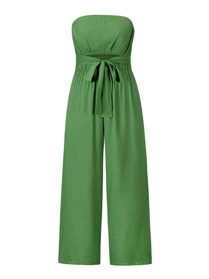 Light Sky Blue Jumpsuit Sleeveless Lace Up Backless Wide Summer Playsuit