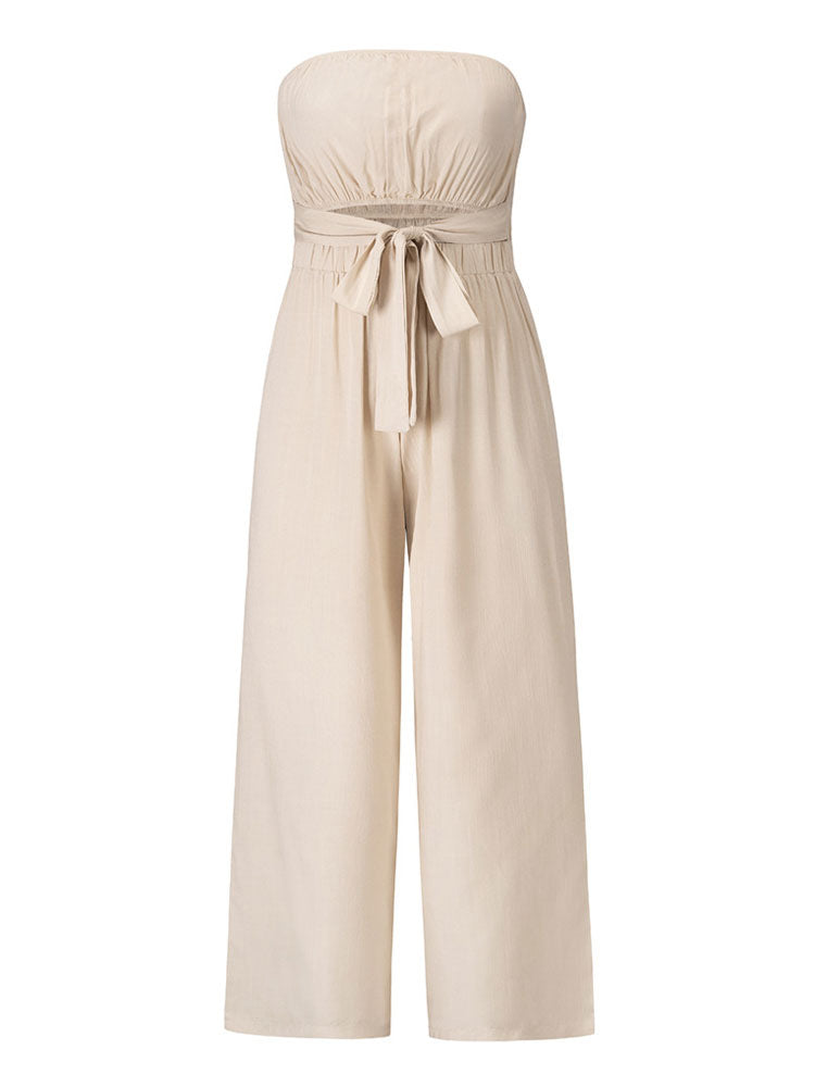 Light Sky Blue Jumpsuit Sleeveless Lace Up Backless Wide Summer Playsuit
